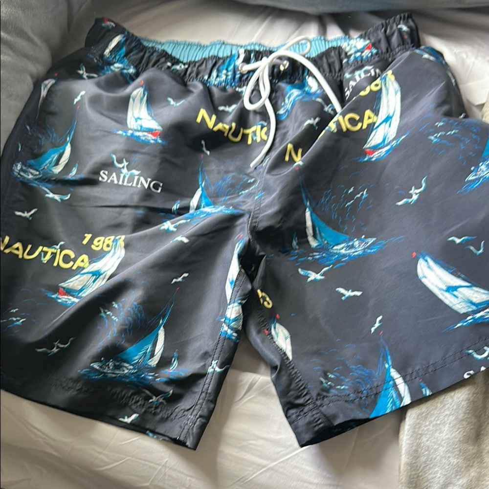 Nautica Gray and Blue Board Shorts Dynamic Design